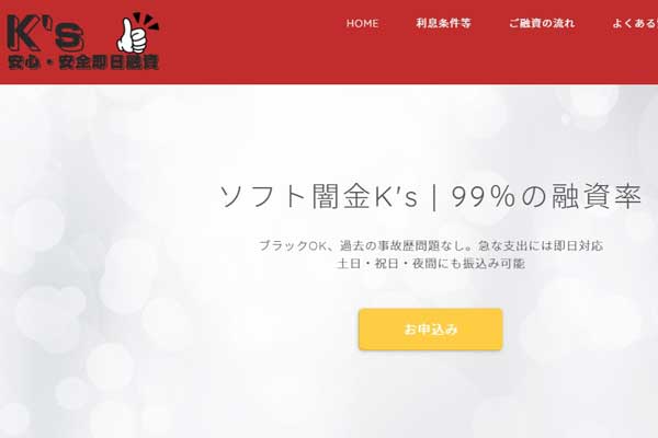 ソフト闇金ケーズ（K’s）の特徴や口コミを紹介する図解（即日融資・在籍確認なし・月1返済）