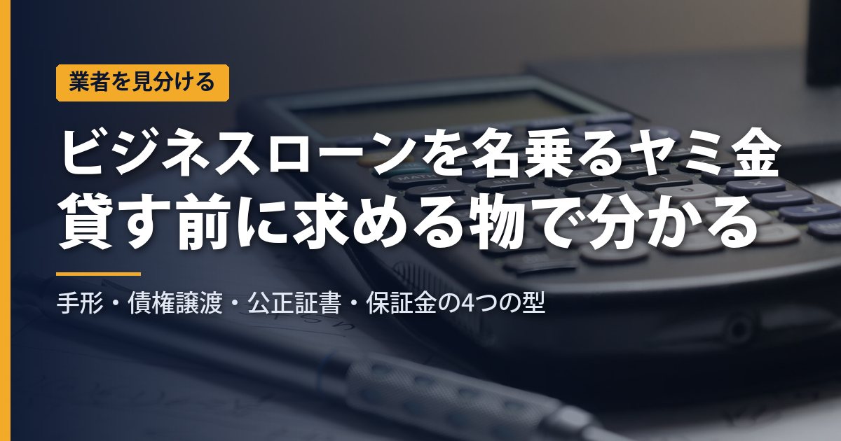ビジネスローンを名乗るヤミ金の見分け方｜手形・債権譲渡・公正証書・保証金、貸す前に求める物で分かる4つの型