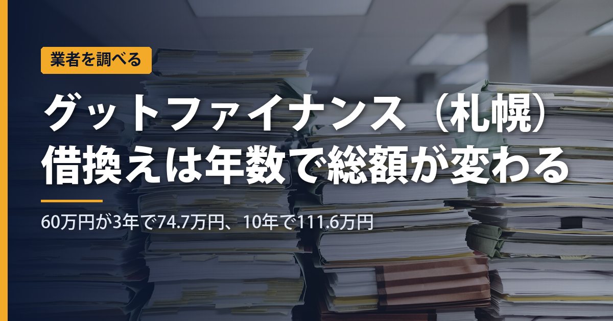 グットファイナンス（札幌）の借換えローン｜60万円は3年で総額74.7万円、10年で111.6万円——年数ごとの総支払額で比べる